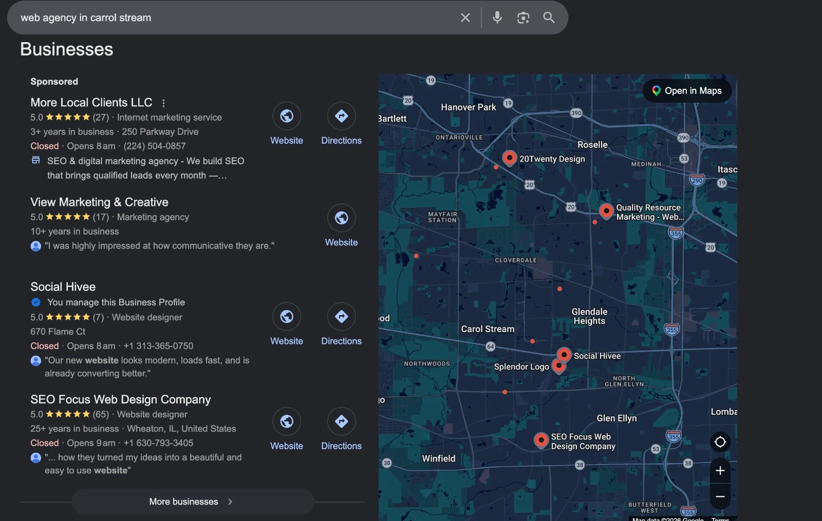 Google Maps ranking screenshot showing sustained positions two to three for target searches